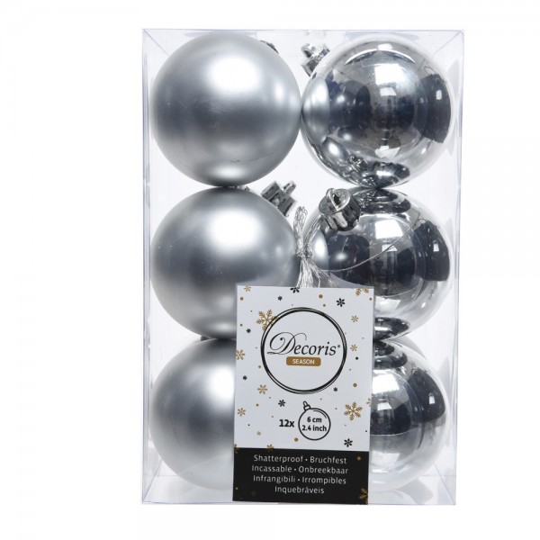 Bolas decoración árbol navidad ø6 cm, plata, caja 12 uds