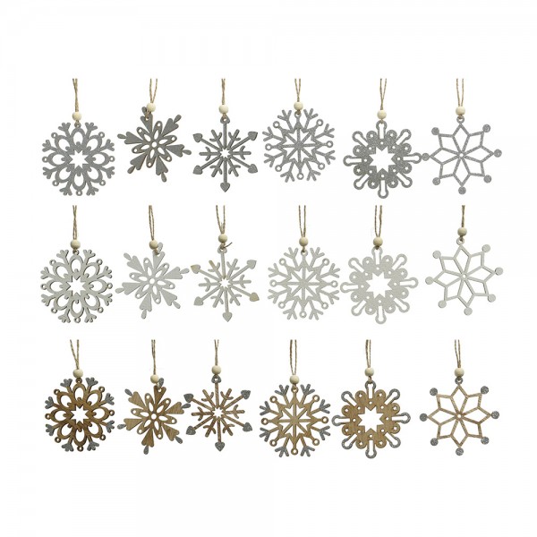 Adorno de madera para árbol de navidad, copos de nieve ø6cm, modelos variados