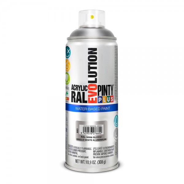 Pintura acrílica spray evolution water-based 520 cc ral 9006 aluminio blanco