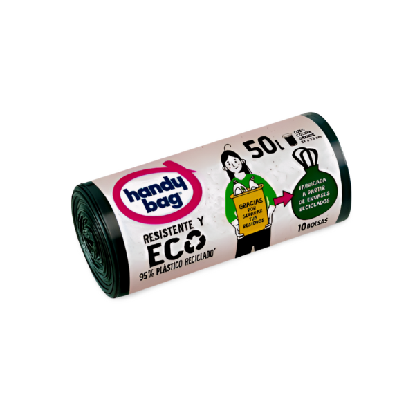 Handy Bag  Bolsas de Basura Resistente y Eco 95% Reciclado 50l. 10 bolsas.