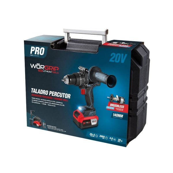 Taladro percut.wor.pro  20v. 4,0ah.brush