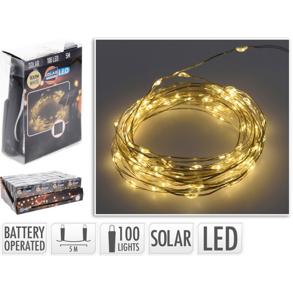 Guirnalda micro led, blanco calido, 100 leds, solar, 7 m