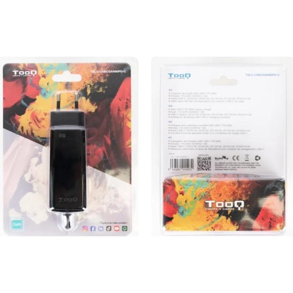 Tooq cargador portátil gan usb-c pd 90w cúbico