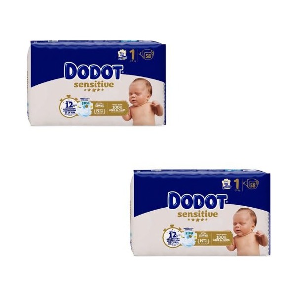 Dodot Sensitive pañales T/1 2-5Kg 58 uds. (pack de 2)